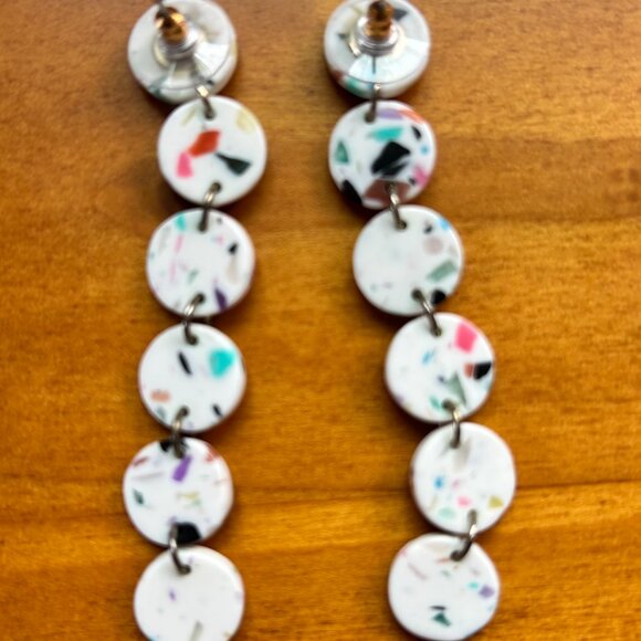 LELE SADOUGHI earrings, white with pink and aqua confetti speckles, statement - Picture 2 of 3